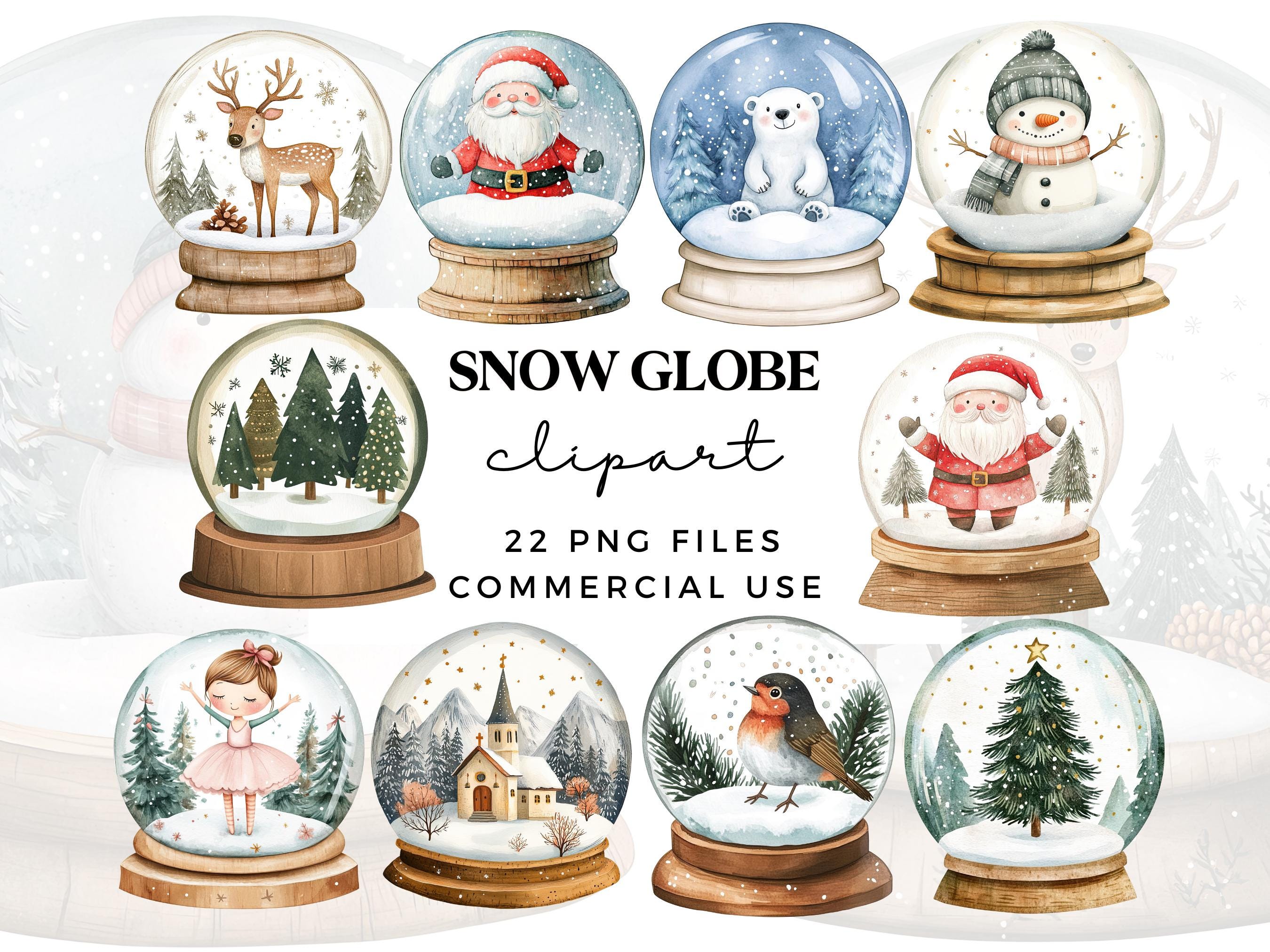Cute Christmas Snow Globe Clipart Bundle - Snowman Snowglobe Clip Art - Santa Clip Art - Christmas Tree Clipart - Transparent PNG Files