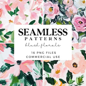 Blush Floral Seamless Patterns - Flores abstratas rosa - Papel para scrapbook para impressão - Papel de fundo de jardim romântico - Designs de sublimação