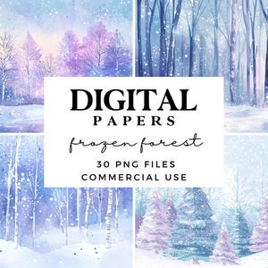 Frozen Forest Digital Paper - Winter Scene Scrapbook Paper - Christmas Printable Paper for Commercial Use - Snowy Woods Paper