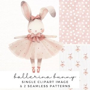 Ballerina Bunny Rabbit Clipart & Seamless Patterns - Ballet Dance Clip Art - Nursery Wall Art, Baby Showers - Commercial Use Transparent PNG