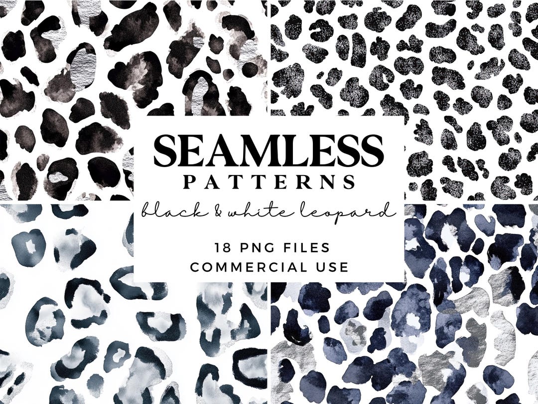 Leopard Print Seamless Patterns Black & White - Animal Print Digital ...