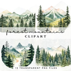 Aquarel bergen clipart - landschap clipart bundel - bos illustraties - commercieel gebruik - Great Outdoors Clipart