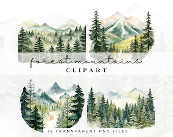 Watercolour Mountains Clipart - Landscape Clipart Bundle - Forest  Illustrations - Commercial Use - Great Outdoors Clipart