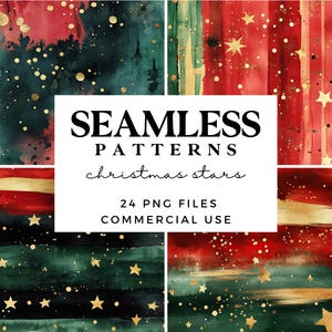 Motifs étoiles de Noël sans couture - arrière-plans numériques rouge, vert et or - papier d'emballage de Noël - papier de scrapbooking - motifs par sublimation