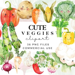 Niedliches Gemüse Clipart PNG - Aquarell Veggies Clipart Bundle - Kawaii Veg Clipart - Transparente PNGs für den kommerziellen Gebrauch