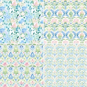 Grand Millennial Seamless Patterns - Pastel Floral Patterns - Vintage Chic Digital Scrapbook Paper for Crafts - Repeating Patterns image 4