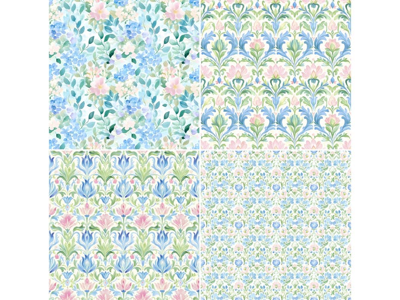 Grand Millennial Seamless Patterns - Pastel Floral Patterns - Vintage Chic Digital Scrapbook Paper for Crafts - Repeating Patterns image 4
