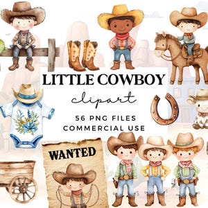 Cowboy Clipart Set - Aquarell niedlichen Baby Cowboy Clipart Bundle - Cowboy PNGs - Western Thema Clip Art Set - Kommerzielle Nutzung