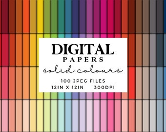 Solid Colour Digital Paper in 100 Colours - Seamless Pattern Scrapbook Paper - 300dpi JPEG Planner Paper - Printable Papers Rainbow Colors