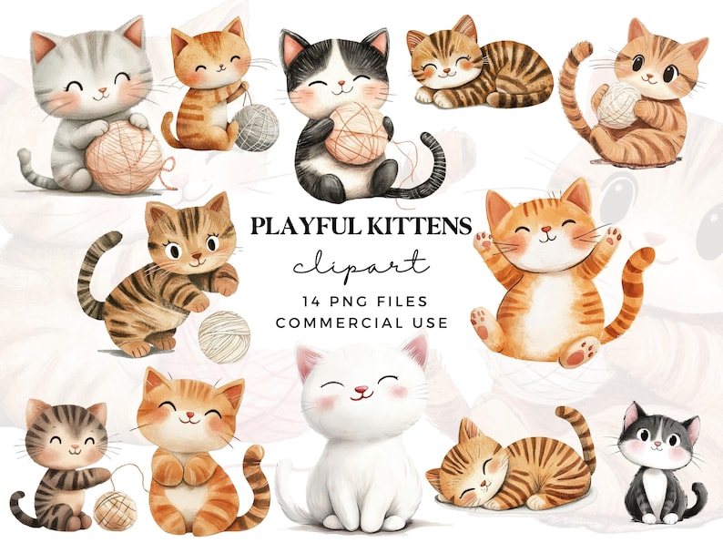 Playful Kittens Clipart PNG - Cute Cartoon Cats Clipart - Funny Kitten Clipart - Cat Lover Graphics - Commercial Use - Cat Sublimation image 1
