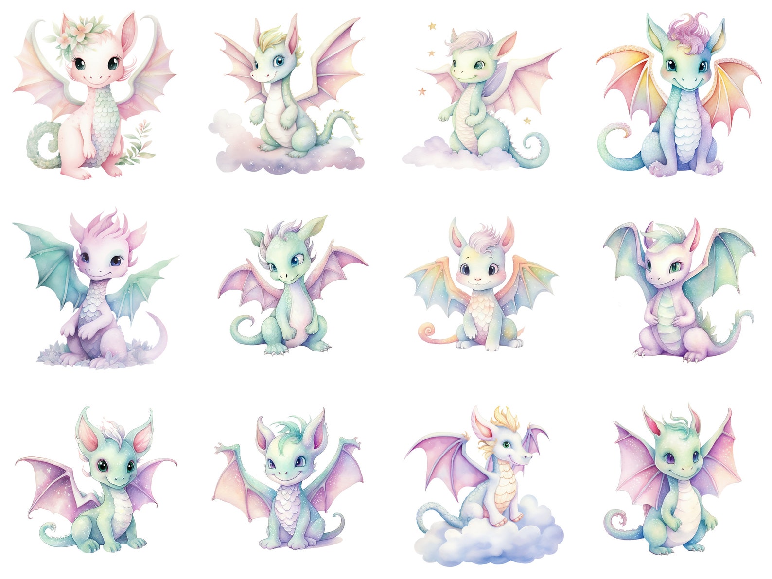 Cute Dragon Clipart - Watercolor Dragon Kingdom Clip Art Bundle ...