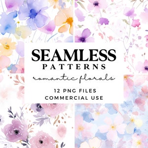 Aquarelle fleurs motifs sans couture - ensemble de papier numérique floral romantique - papiers de fond fleurs pastel - usage commercial