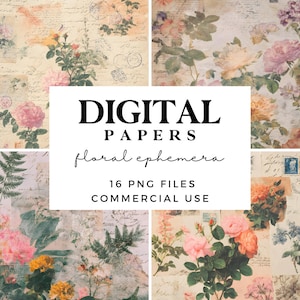 Vintage Floral Scrapbook Paper - Printable Distressed Junk Journal Pages - Flower Backgrounds Collage and Crafts - Cottagecore Antique Roses