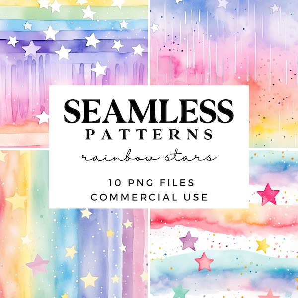 Rainbow Stars Seamless Patterns - Pastel Rainbow Digital Backgrounds - Wrapping Paper - Scrapbook Paper - Sublimation Designs