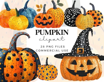 Halloween Pumpkin Clipart - Jack O Lantern Clipart - Spooky Pumpkin PNG - Modern Clipart Bundle - Commercial Use