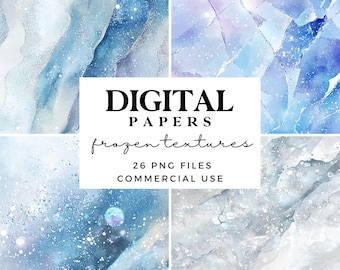 Frozen Textures Digital Paper - Watercolor Scrapbook Paper - Christmas Printable Paper for Commercial Use - Winter Party Background Paper