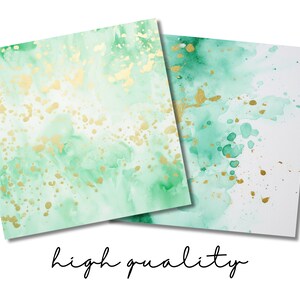 K&ouml;nnte beinhalten: Zwei Aquarellhintergr&uuml;nde mit gr&uuml;nen und goldenen Akzenten. Der erste Hintergrund ist hellgr&uuml;n mit goldenen Sprenkeln. Der zweite Hintergrund ist hellblau mit gr&uuml;nen und goldenen Sprenkeln.