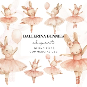 Ballerina Hase Clipart Set - Ballett Tanz-Kaninchen Clip Art für Kinderzimmer-Wandkunst, Kinder-Party lädt ein, Baby-Duschen - Kommerzielle Nutzung