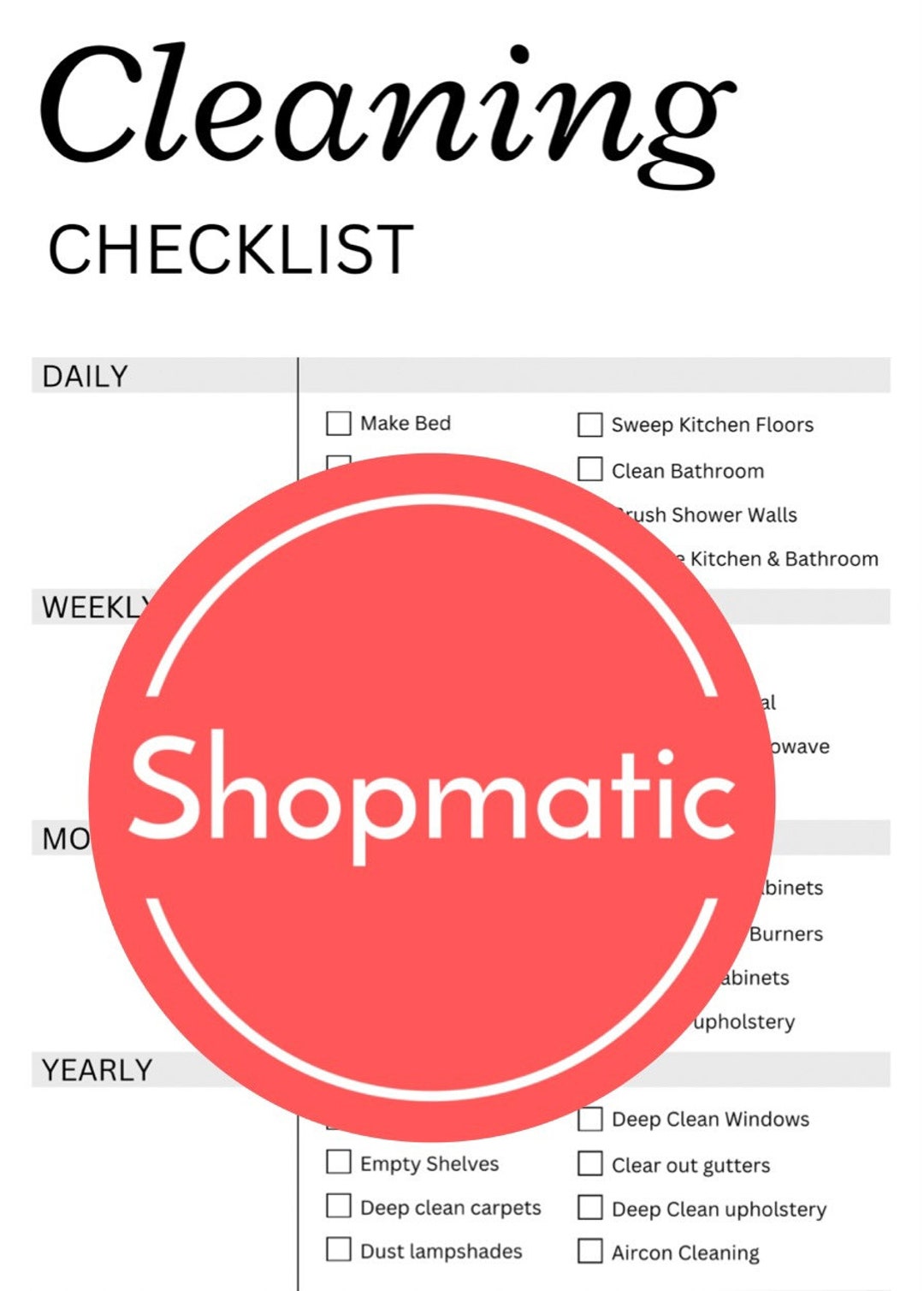 Printable Cleaning Checklist Etsy