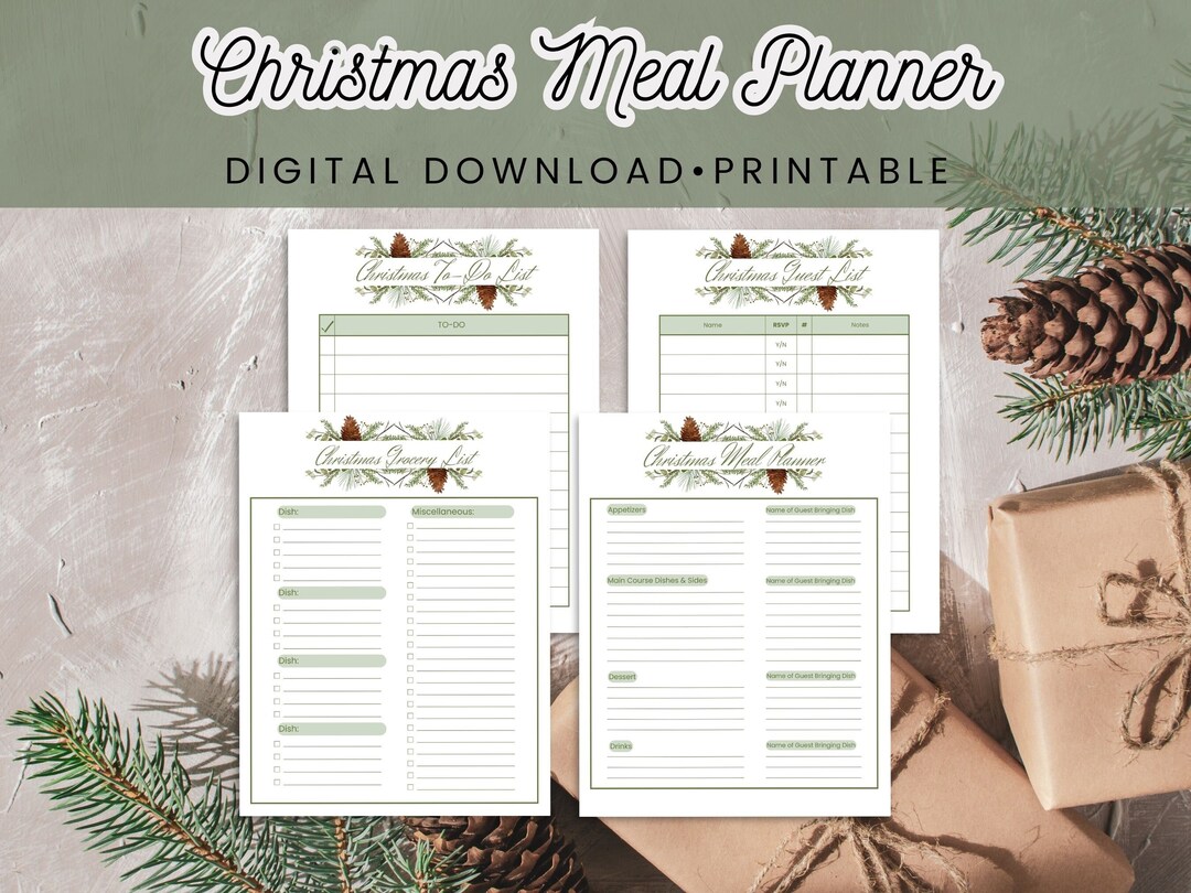 Printable Christmas Meal Planner, Grocery List, Guest List, To-do List, Christmas Dinner ...