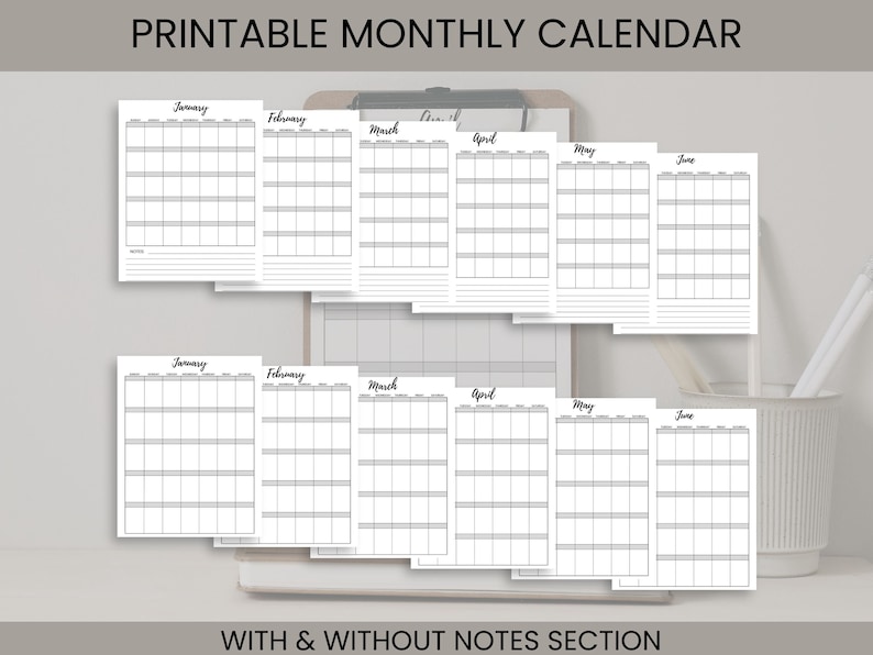 Printable Monthly Calendar, Undated Calendar Printable, Blank Calendar ...