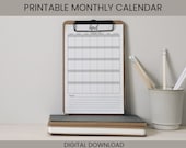 Printable Monthly Calendar, Undated Calendar Printable, Blank Calendar With and Without Notes Section, Minimalist Calendar, 8.5x11 Portrait