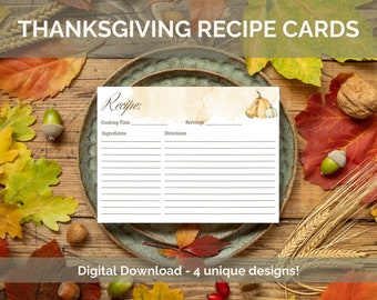 Printable Thanksgiving Recipe Cards, Printable Recipe Cards, Blank Recipe Card, Thanksgiving Recipe Card 4x6