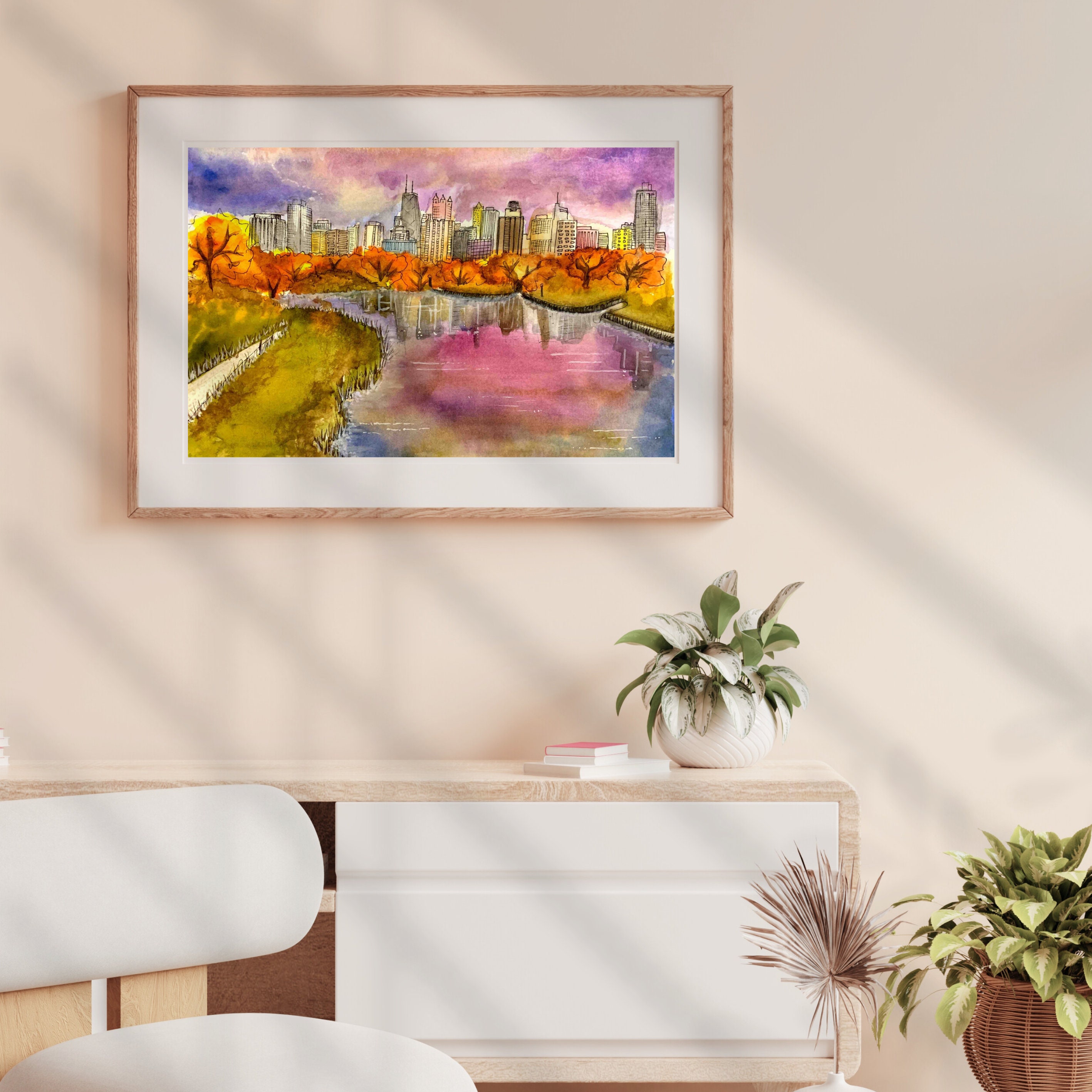 Chicago South Pond Aquarell