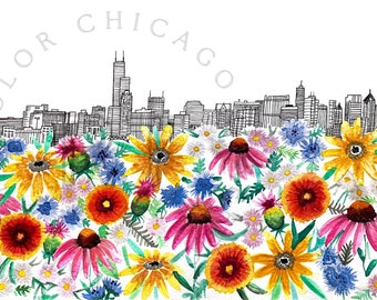 Tusche und Aquarell Chicago Skyline