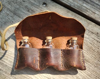 Hand Stitched Leather Spice Bag with Jars: Hunting Woods Walk