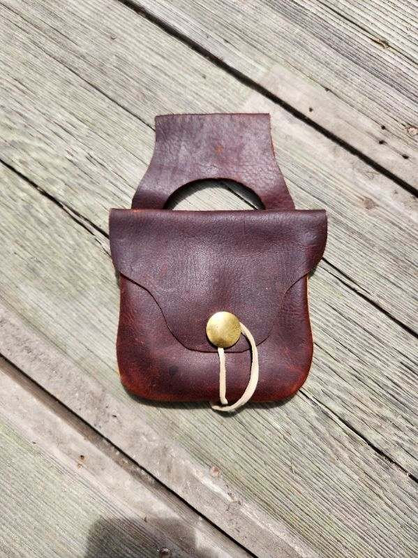 Vintage Unbranded Leather Muzzleloader Ball Bag / Belt Pouch - Black Powder Accessory - Made In USA