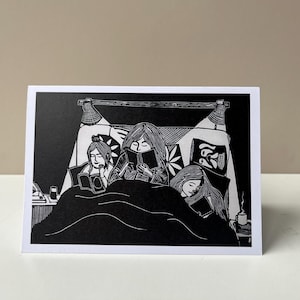 Books in Bed Greetings Card | Family | Mothers Day | Mother&#39;s Day | Time Together Card | Bookworm | Book Lover | Mum & Two Girls Reading
