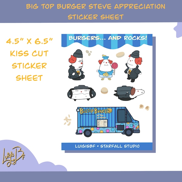 Big Top Burger Steve Appreciation Kiss Cut Sticker Sheet