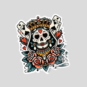 Queen of Hearts Traditional Tattoo Stickers |Glossy stickers | Indoor Stickers | Waterproof Stickers| Hanmade Stickers|
