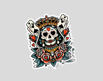 Queen of Hearts Traditional Tattoo Stickers |Glossy stickers | Indoor Stickers | Waterproof Stickers| Hanmade Stickers|