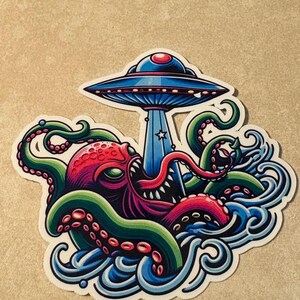 Kraken Ufo Traditional Tattoo Sticker |Glossy stickers | Indoor Stickers |Waterproof Stickers| Handmade Stickers