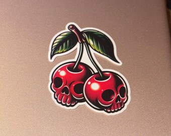Skulls Cherries Glossy Sticker Traditional Tattoo Sticker |Glossy stickers | Indoor stickers | Waterproof Stickers| Handmade Sticker