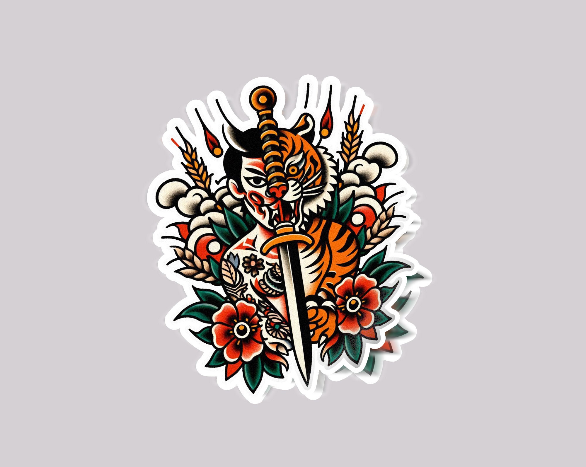 Tigerman Sticker Tiger Man Traditional Tattoo Stickers |glossy Stickers | Indoor ...