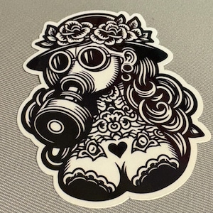 Gas Mask Lady Glossy Sticker Traditional Tattoo Sticker |Glossy stickers | Indoor stickers | Waterproof Stickers| Handmade Sticker