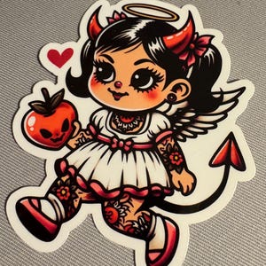 Girl Devil Traditional Tattoo Sticker |Glossy stickers | Indoor Stickers |Waterproof Stickers|personalized Stickers| Handmade Stickers