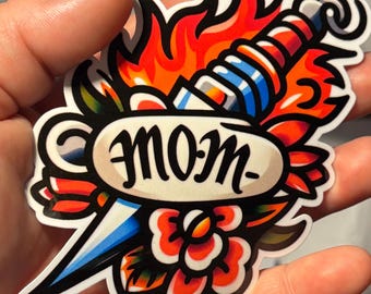 Mom Dagger Traditional Tattoo Stickers |Glossy stickers | Indoor Stickers | Waterproof Stickers| Handmade Stickers|