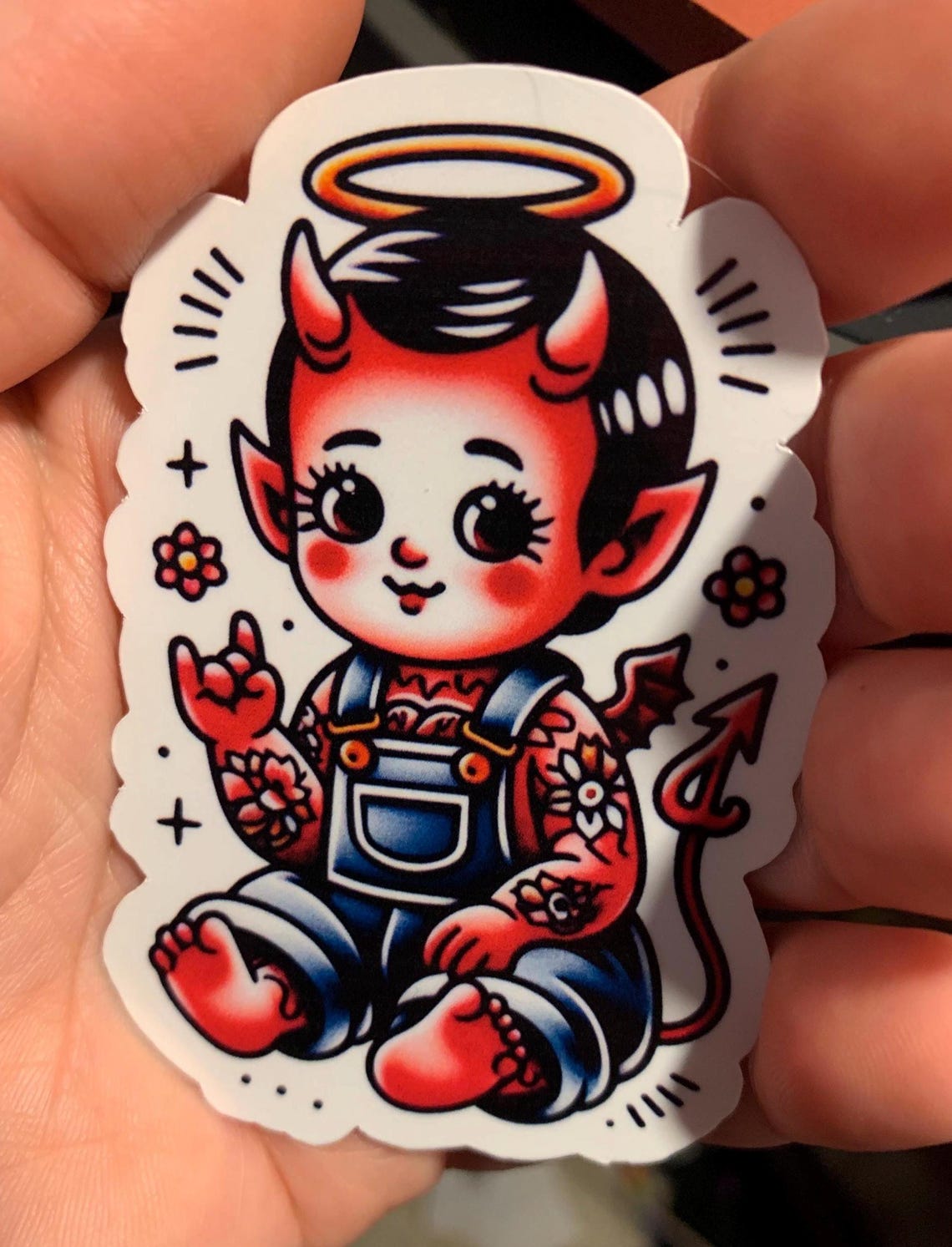 Overall Baby Devil Tradional Tattoo Glossy Stickers |glossy Stickers ...