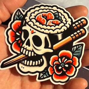 Skull Sushi Glossy Sticker|Traditional Tattoo stickers | Indoor stickers| Waterproof Stickers| personalized Stickers| Handmade Stickers