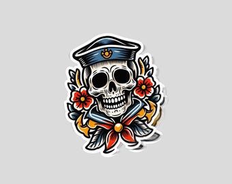 Sailor Skull Traditional Tattoo  |Glossy stickers | Indoor stickers | Waterproof Stickers| personalized Stickers| Handmade Stickers