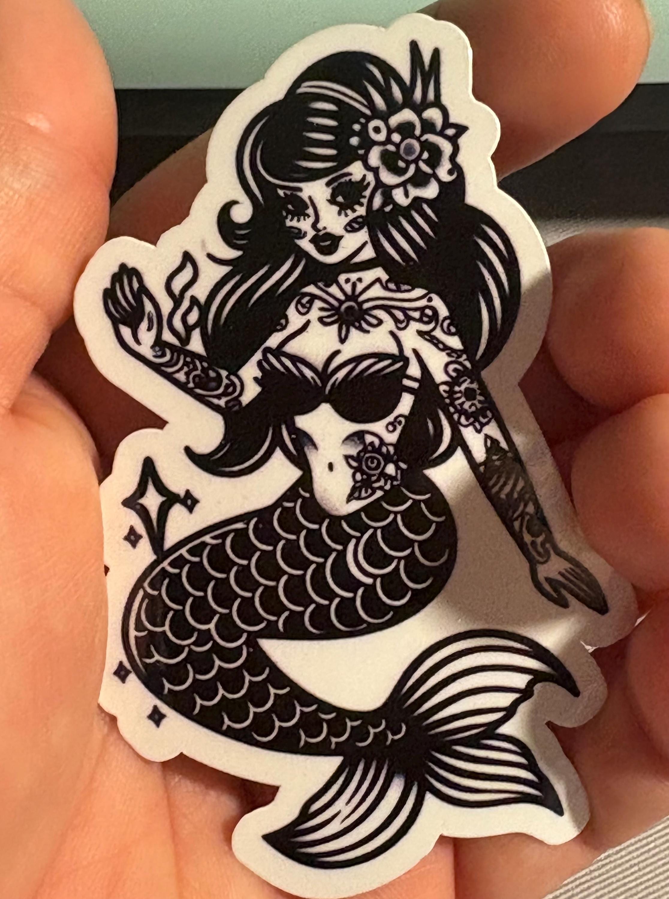 Tattoo Pura Vida Mermaid Large Shoulder Purse Fantasy Rainbow Pin Up Mermaid, image size:2232x3000