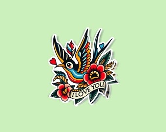 swallow i love you TraditionalTattoo Stickers |Glossy stickers | Indoor Stickers | Waterproof Stickers|Handmade Stickers|