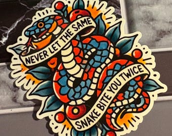 Snake Traditional Tatoo Glosy Stickers |Glossy stickers | Indoor stickers | Waterproof Stickers| personalized Stickers| Handmade