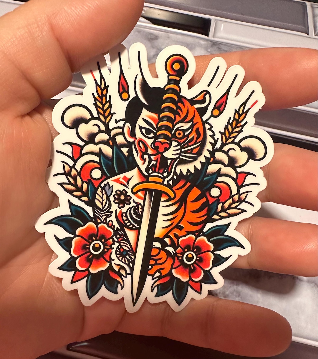 Tigerman Sticker Tiger Man Traditional Tattoo Stickers |glossy Stickers | Indoor ...