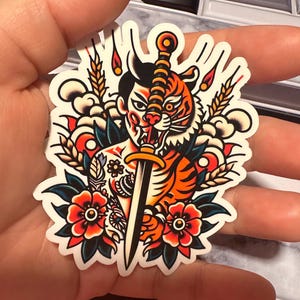 Tiger man Traditional Tattoo Stickers |Glossy stickers | Indoor Stickers | Waterproof Stickers| Handmade Stickers|