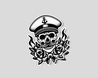 Skull Sailor Traditional Tattoo |Glossy stickers | Indoor Stickers |Waterproof Stickers| personalized Stickers| Handmade Stickers